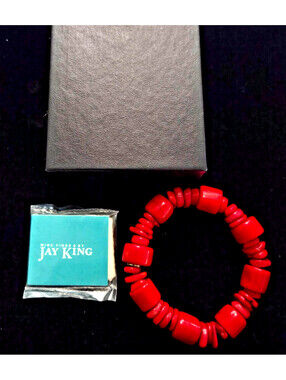 Jay King Mine Finds Red Bamboo Coral Stretch Bracelet HSN NIB Vintage